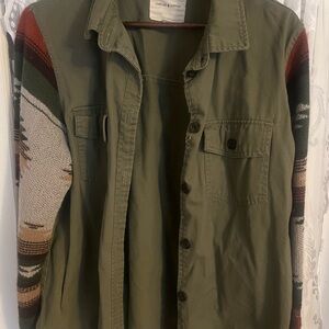 Thread and Supply Army Green Jacket with Patterned Sleeves medium